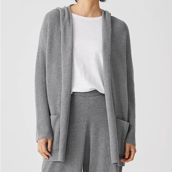 NWT Eileen Fisher Grey Hooded Cardigan - Picture 2 of 7